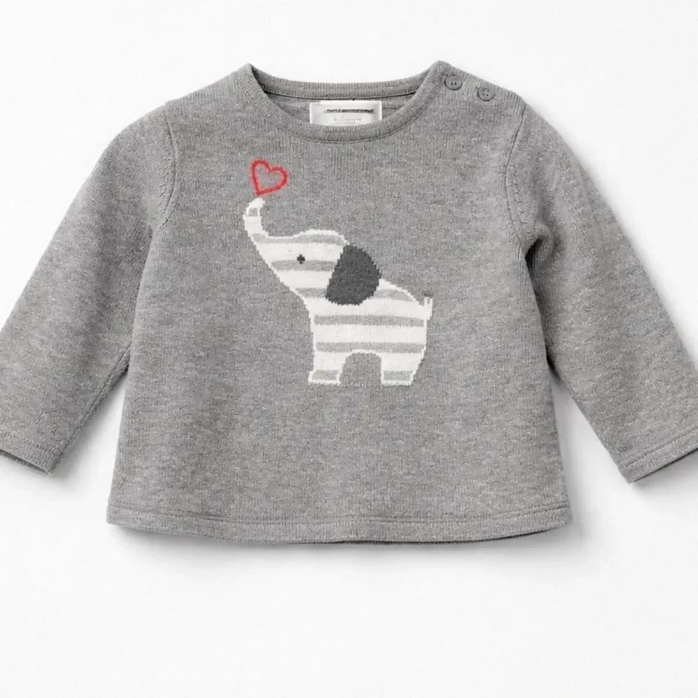 Janie and Jack gray long sleeve elephant and heart sweater size 12-18 months